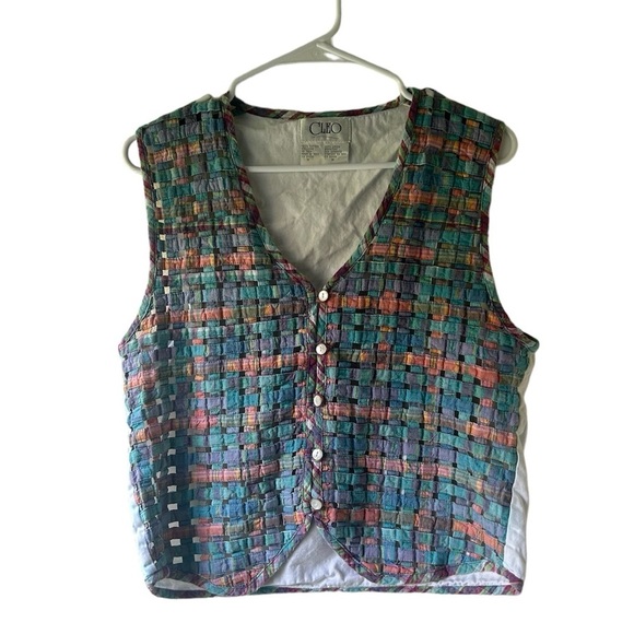 Cleo Vintage Womens Denim Vest Sweater Open Weave Size M - Picture 1 of 4